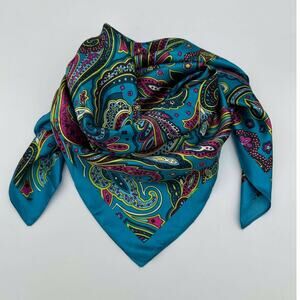 Bold Teal Paisley Western Southwestern Wild Rag Scarf Accent